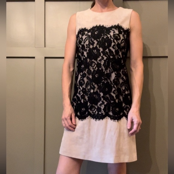Calvin Klein Dresses & Skirts - Calvin Klein Lace & Faux Suede Microsuede Dress Sleeveless Career Dress Size 4